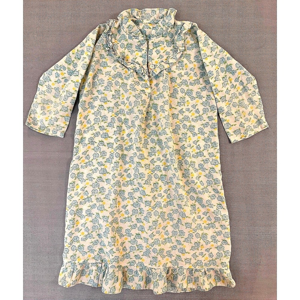 Vintage 1950s Floral Kids Nightgown Ruffle Collar Cotton Blend Cottagecore Dress